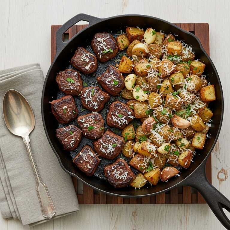 Steak Bites + Garlic Parmesan Potatoes Recipe