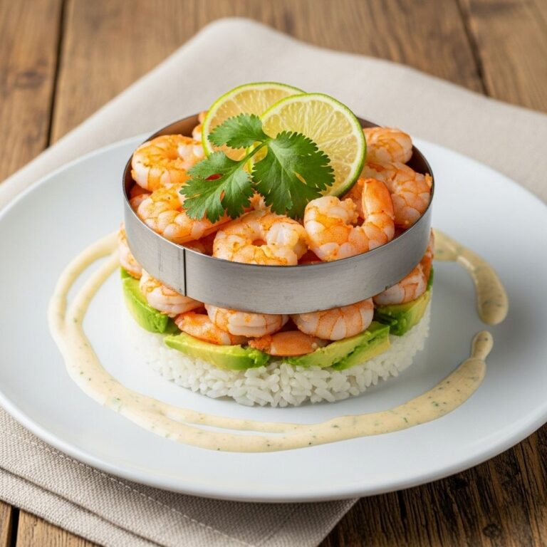 Honey Lime Shrimp & Avocado Rice Stack Recipe