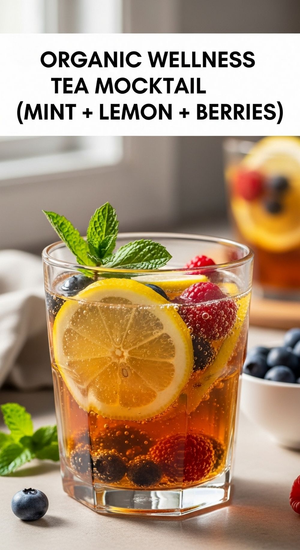 Organic Wellness Tea Mocktail (Mint + Lemon + Berries)